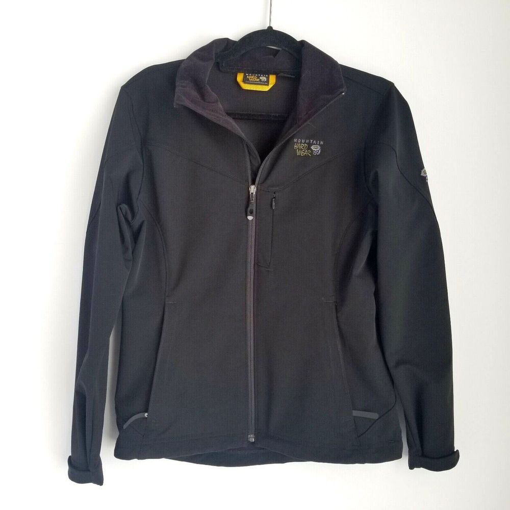 Mountain Hard Wear Soft Shell Jacket Womens M Black Front Zip Drawstring Hem